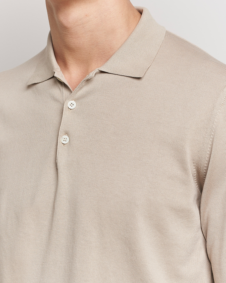 Mies | Puserot | Canali | Cotton Long Sleeve Polo Beige