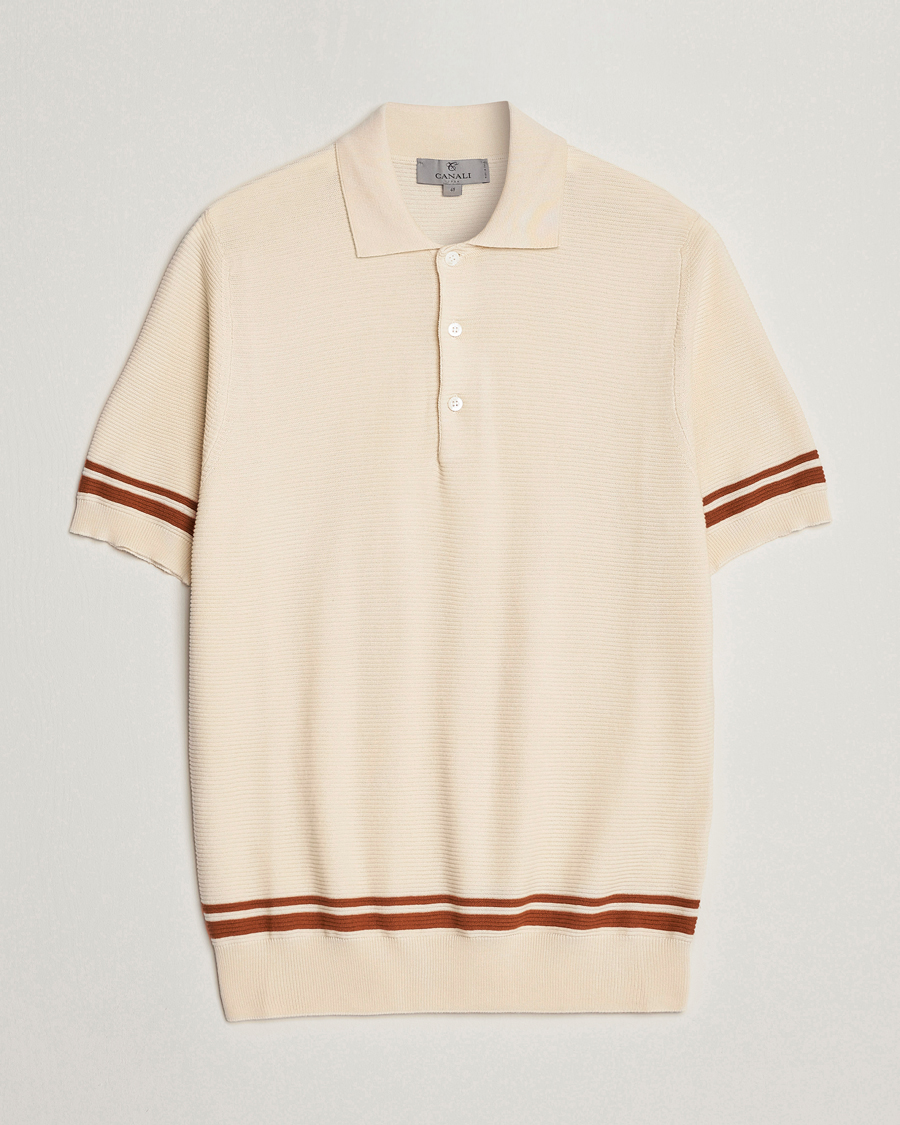 Mies | Puserot | Canali | Short Sleeve Knitted Polo Beige