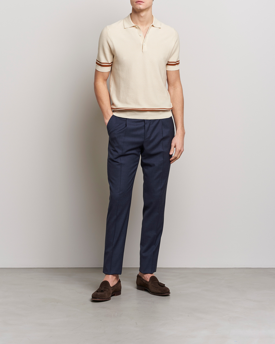 Mies | Puserot | Canali | Short Sleeve Knitted Polo Beige