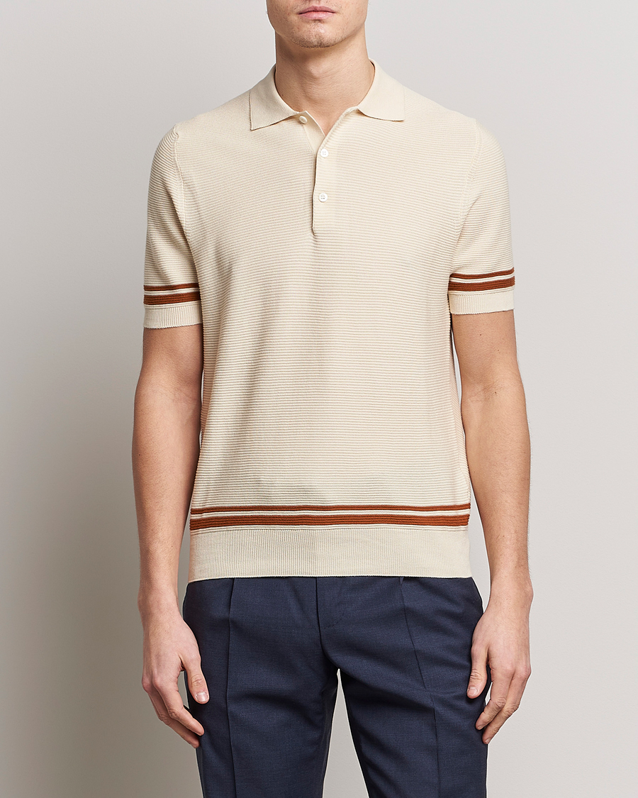 Mies |  | Canali | Short Sleeve Knitted Polo Beige