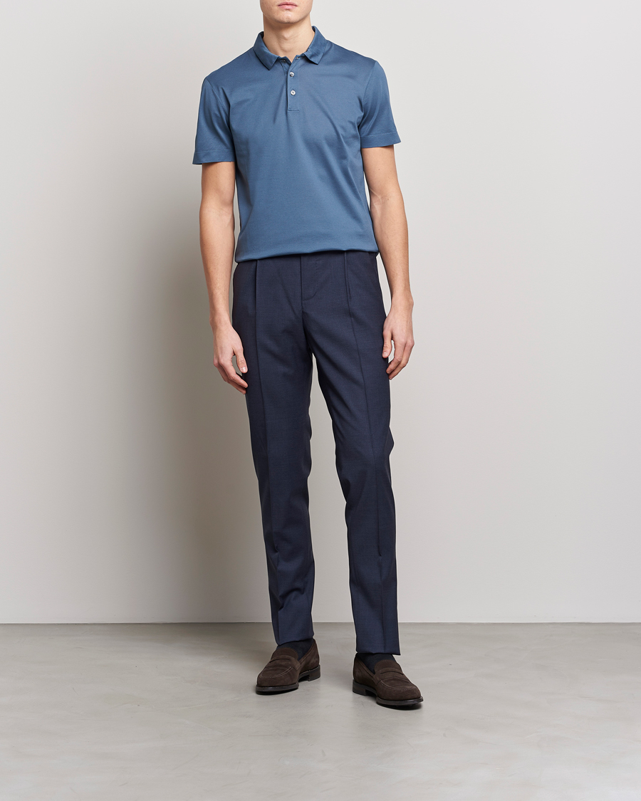 Mies | Pikeet | Canali | Short Sleeve Polo Pique Steel Blue
