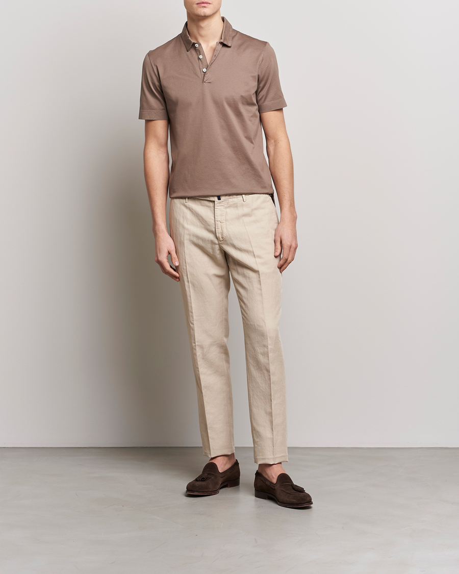 Mies | Pikeet | Canali | Short Sleeve Polo Pique Taupe