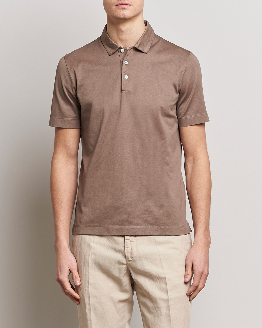 Mies |  | Canali | Short Sleeve Polo Pique Taupe