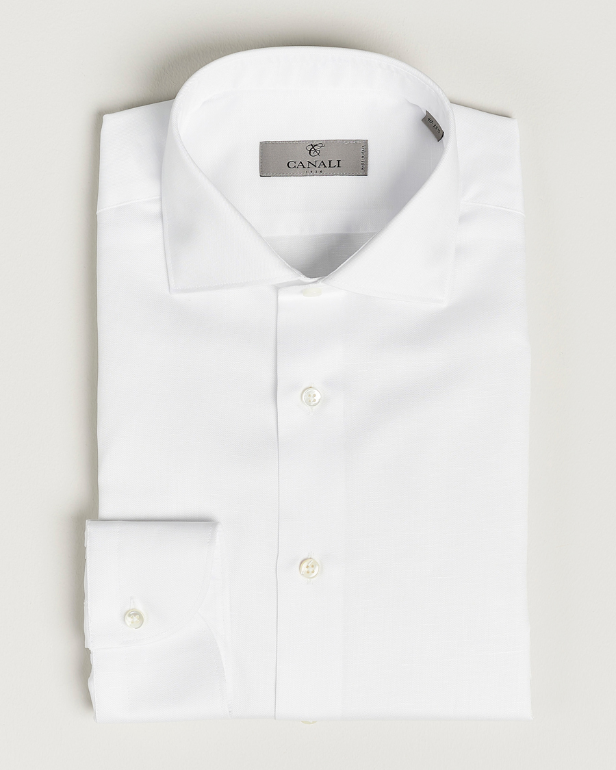 Mies | Kauluspaidat | Canali | Slim Fit Linen Shirt White