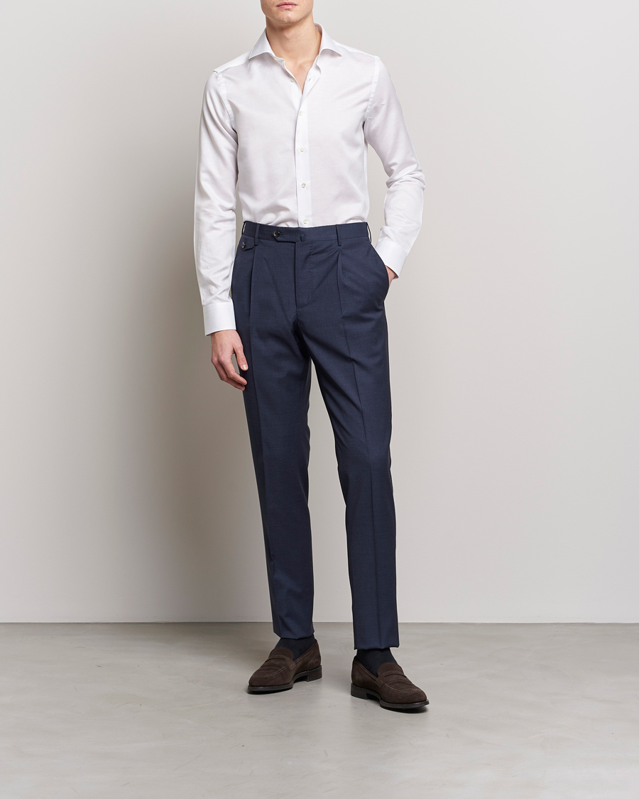 Mies | Kauluspaidat | Canali | Slim Fit Linen Shirt White