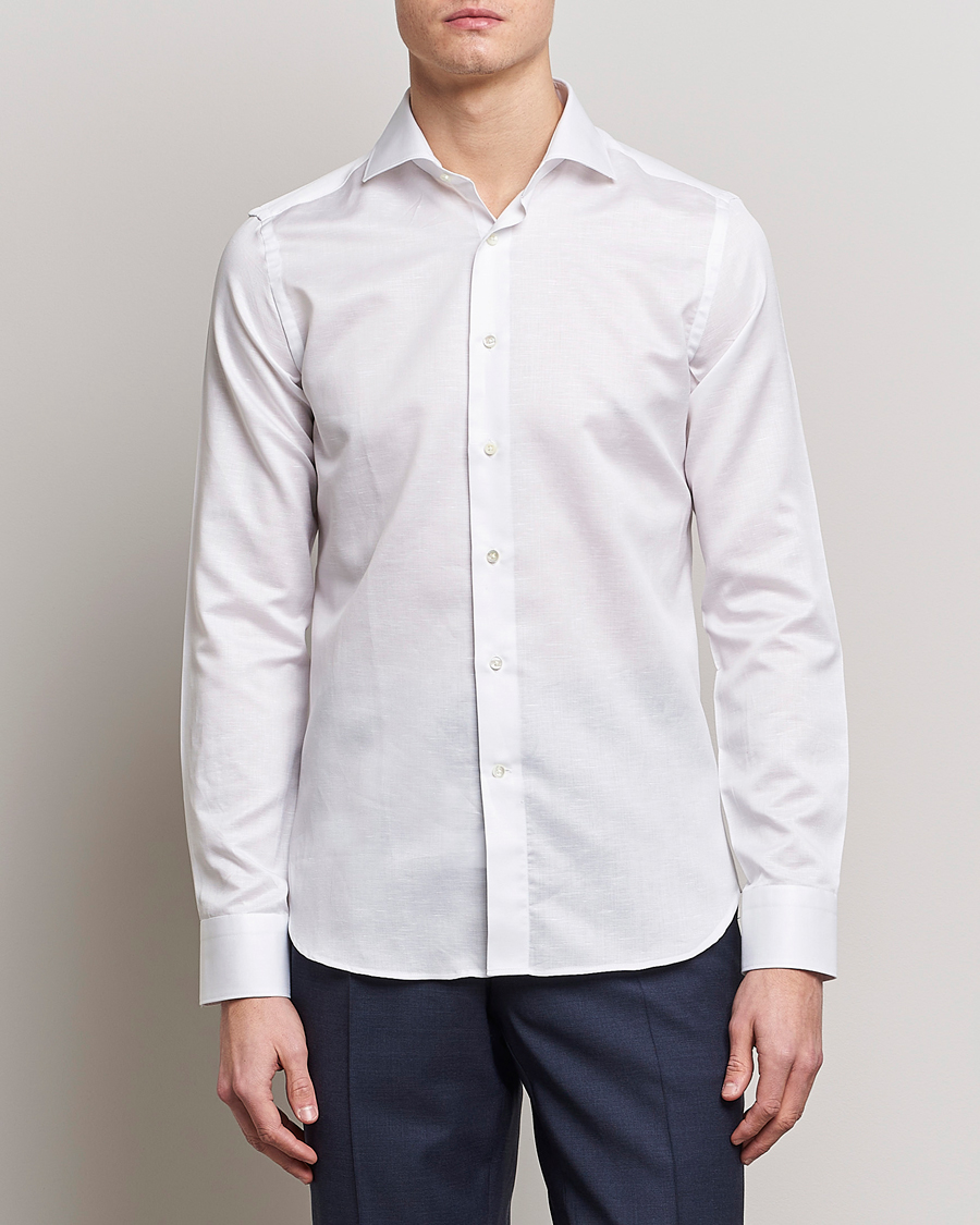 Mies | Bisnespaidat | Canali | Slim Fit Linen Shirt White