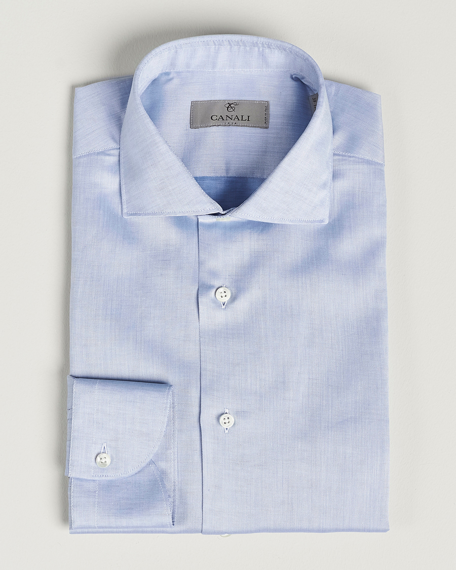 Mies | Kauluspaidat | Canali | Slim Fit Linen Shirt Light Blue