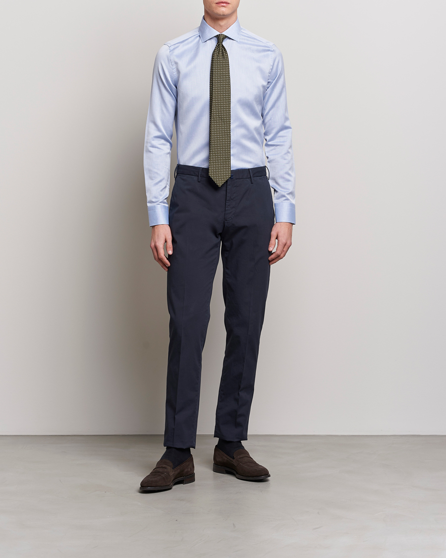 Mies | Kauluspaidat | Canali | Slim Fit Linen Shirt Light Blue