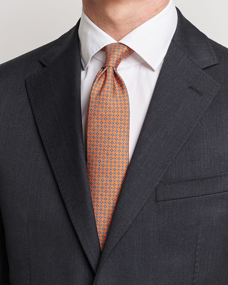 Mies |  | Canali | Micro Pattern Printed Silk Tie Orange