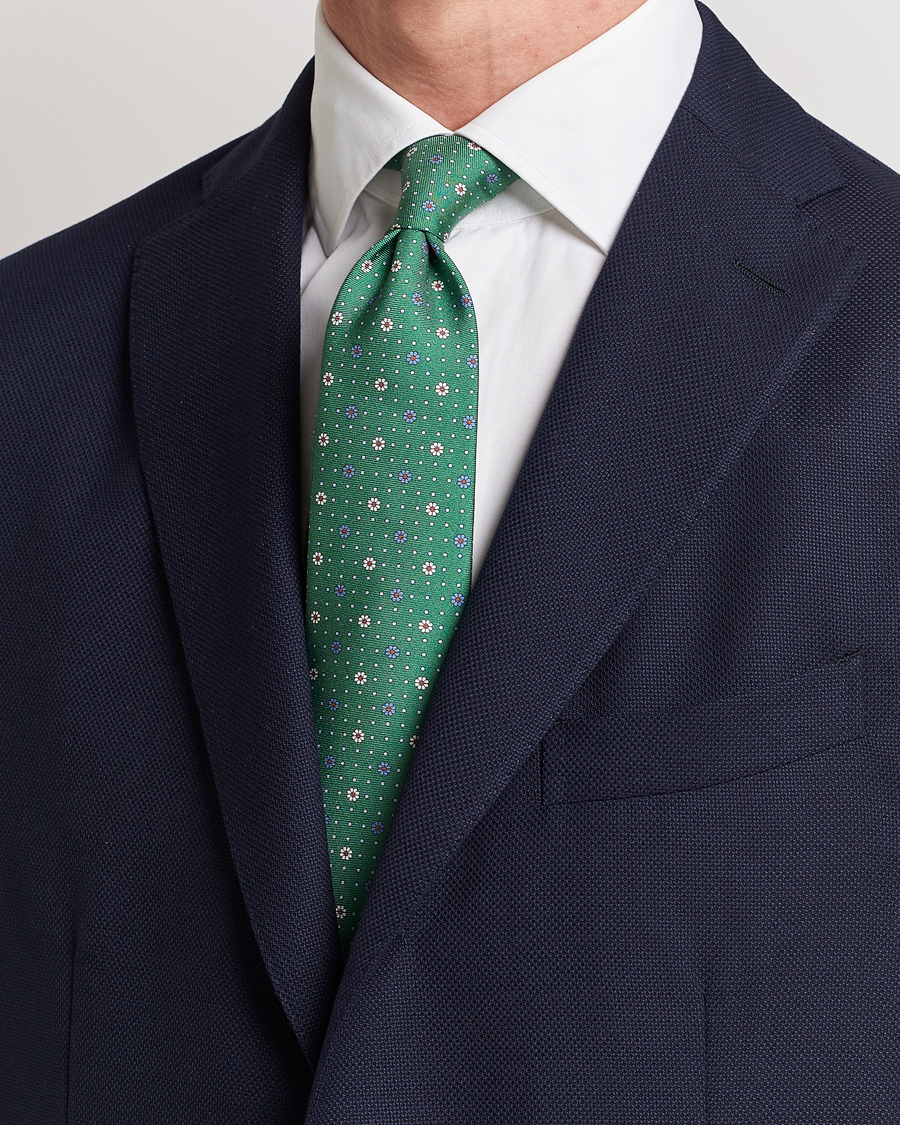 Mies | Canali Printed Flower Silk Tie Green | Canali | Printed Flower Silk Tie Green