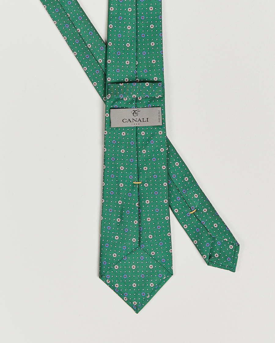 Mies | Canali Printed Flower Silk Tie Green | Canali | Printed Flower Silk Tie Green
