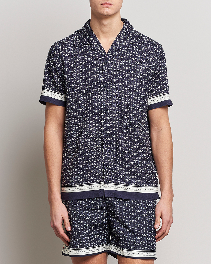 Mies | Kauluspaidat | Orlebar Brown | Hibbert Bandana Viscose/Linen Shirt Dark Sapphire