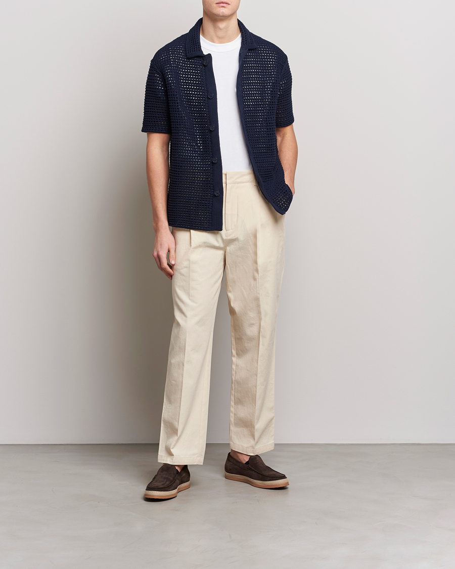 Mies | Kauluspaidat | Orlebar Brown | Thomas Crochet Heavy Knitted Cotton Shirt Night Iris