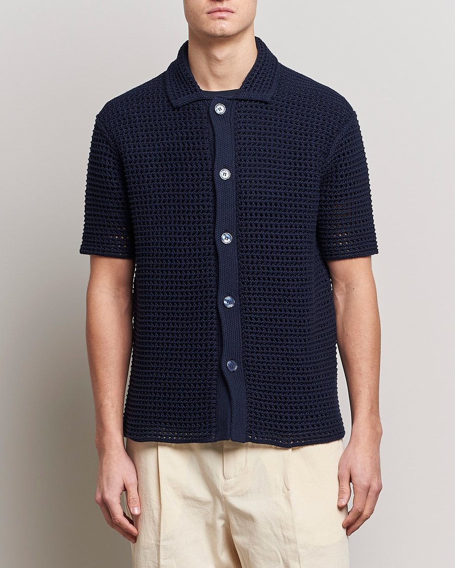 Mies | Kauluspaidat | Orlebar Brown | Thomas Crochet Heavy Knitted Cotton Shirt Night Iris
