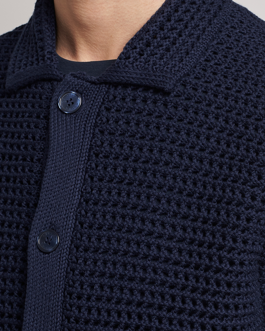 Mies | Kauluspaidat | Orlebar Brown | Thomas Crochet Heavy Knitted Cotton Shirt Night Iris