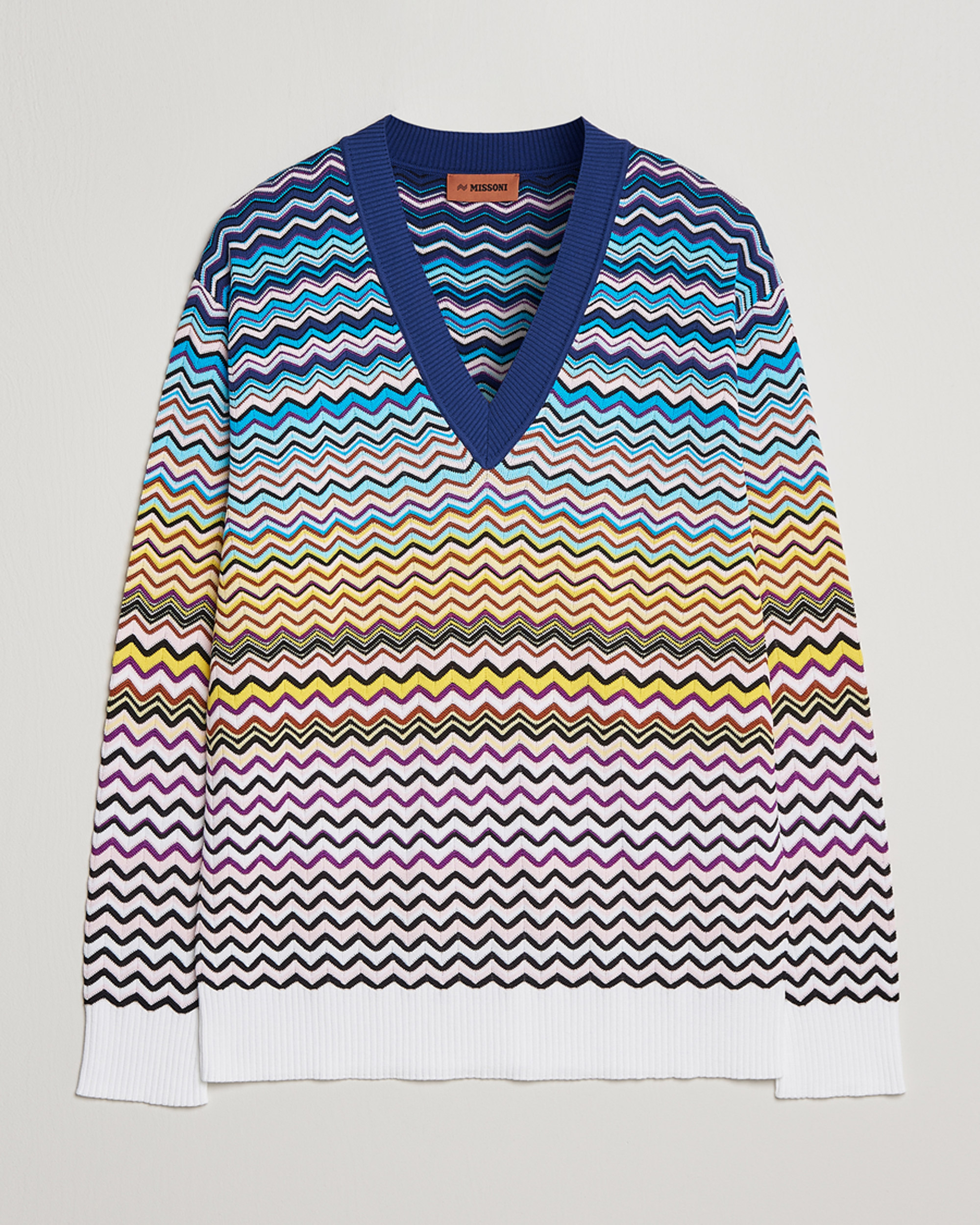Mies | Puserot | Missoni | V-Neck Chevron Sweater Blue/Yellow