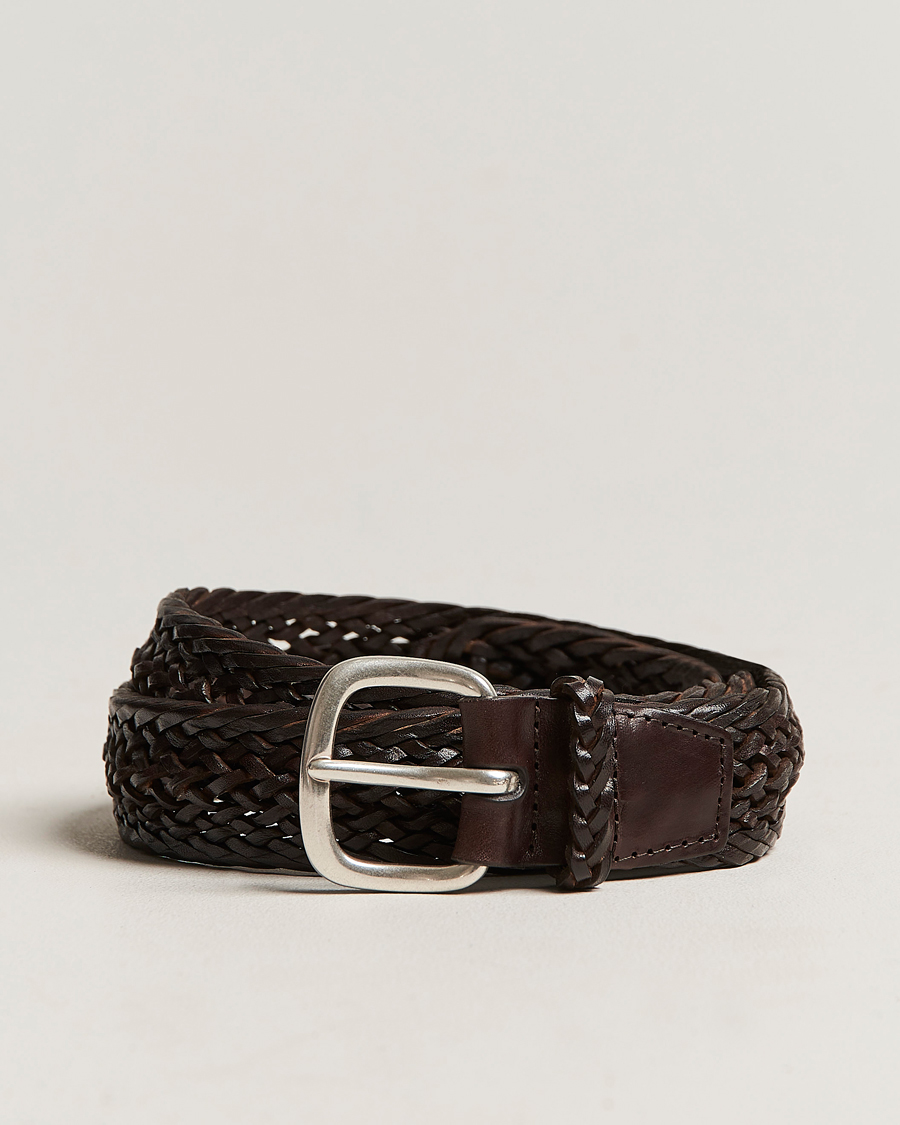 Mies | Orciani Braided Leather Belt 3,5 cm Dark Brown | Orciani | Braided Leather Belt 3,5 cm Dark Brown