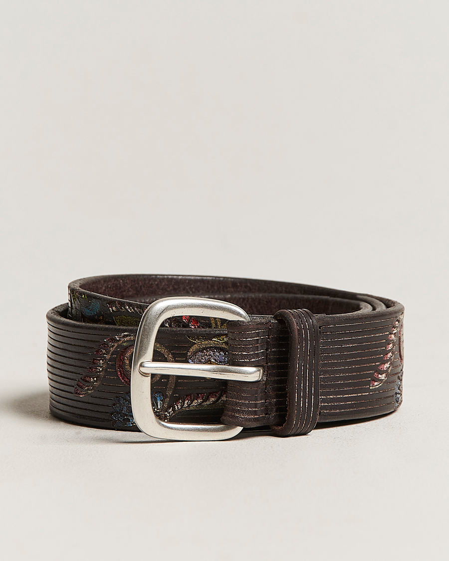 Mies | Orciani Paisley Hand Painted Leather Belt Dark Brown | Orciani | Paisley Hand Painted Leather Belt Dark Brown
