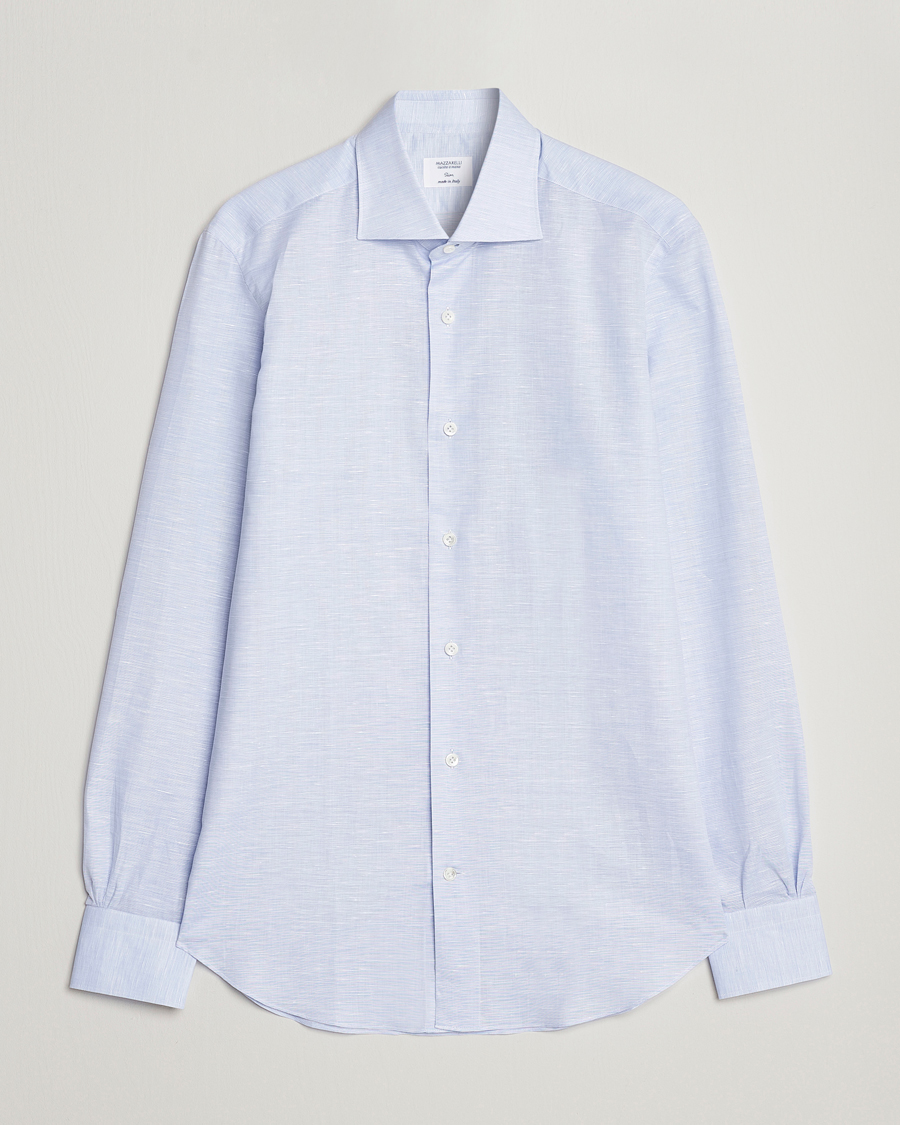 Mies | Kauluspaidat | Mazzarelli | Soft Cotton/Linen Shirt Light Blue