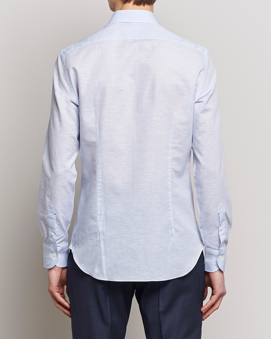 Mies | Kauluspaidat | Mazzarelli | Soft Cotton/Linen Shirt Light Blue