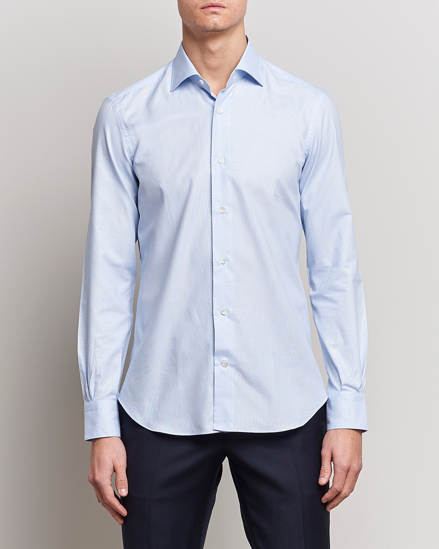 Mies | Rennot paidat | Mazzarelli | Soft Cotton Microweave Shirt Light Blue