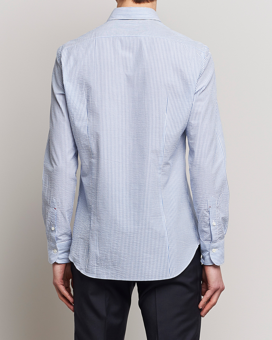 Mies | Kauluspaidat | Mazzarelli | Soft Seersucker Shirt Light Blue Stripe