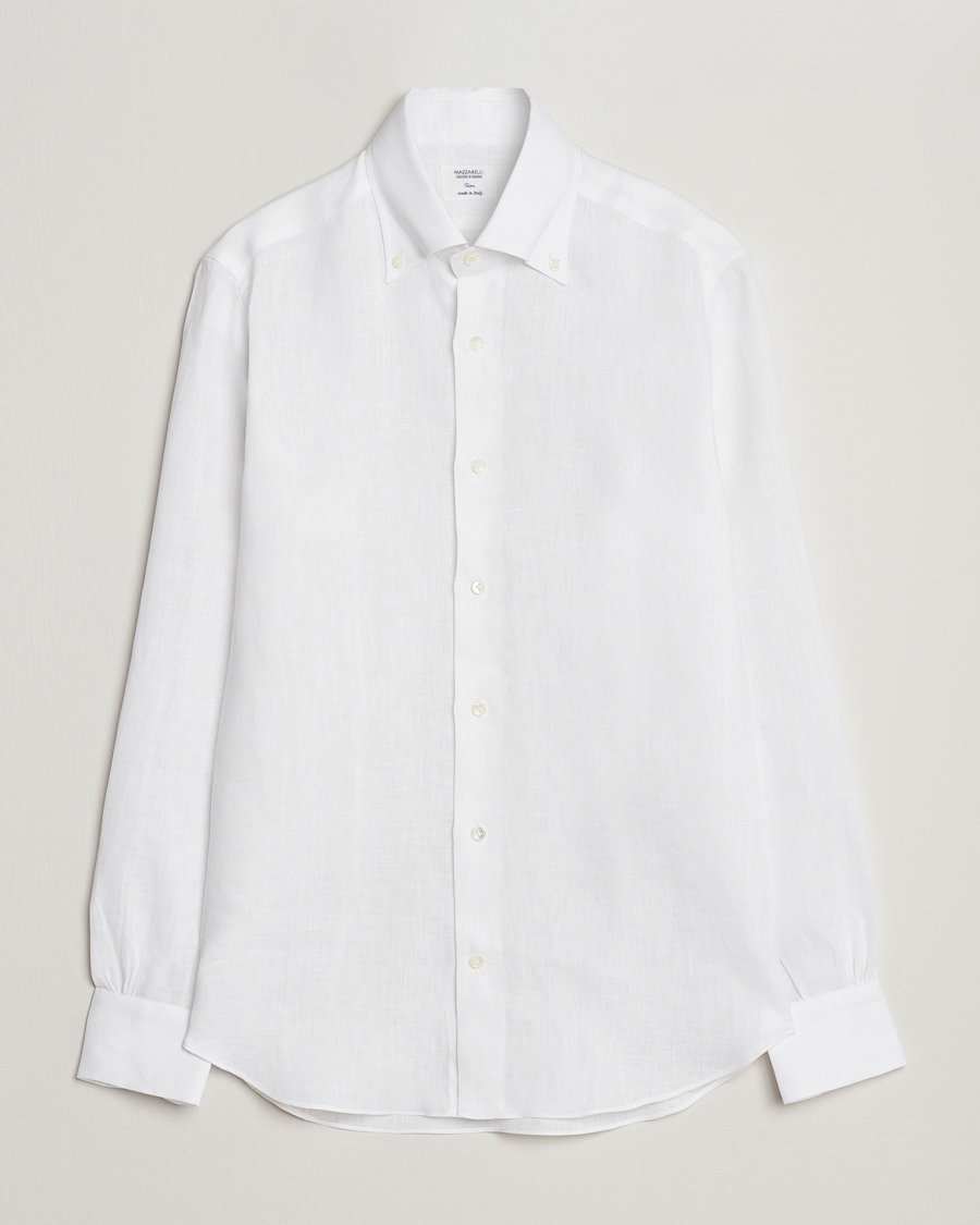 Mies | Kauluspaidat | Mazzarelli | Soft Linen Button Down Shirt White