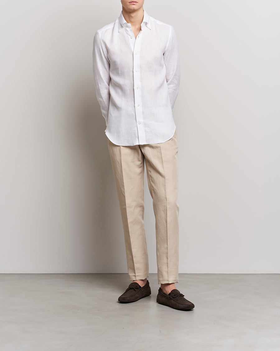Mies | Kauluspaidat | Mazzarelli | Soft Linen Button Down Shirt White