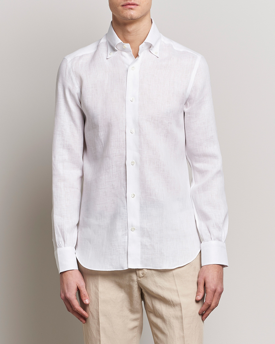 Mies |  | Mazzarelli | Soft Linen Button Down Shirt White
