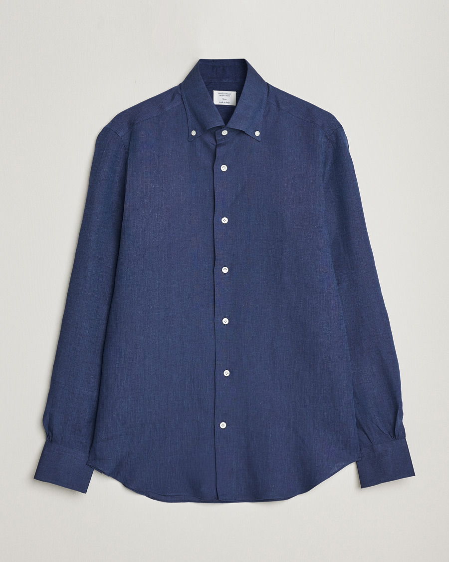 Mies | Kauluspaidat | Mazzarelli | Soft Linen Button Down Shirt Navy