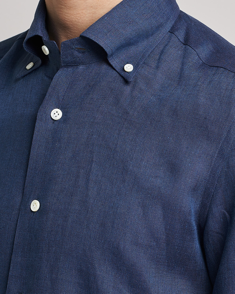 Mies | Kauluspaidat | Mazzarelli | Soft Linen Button Down Shirt Navy