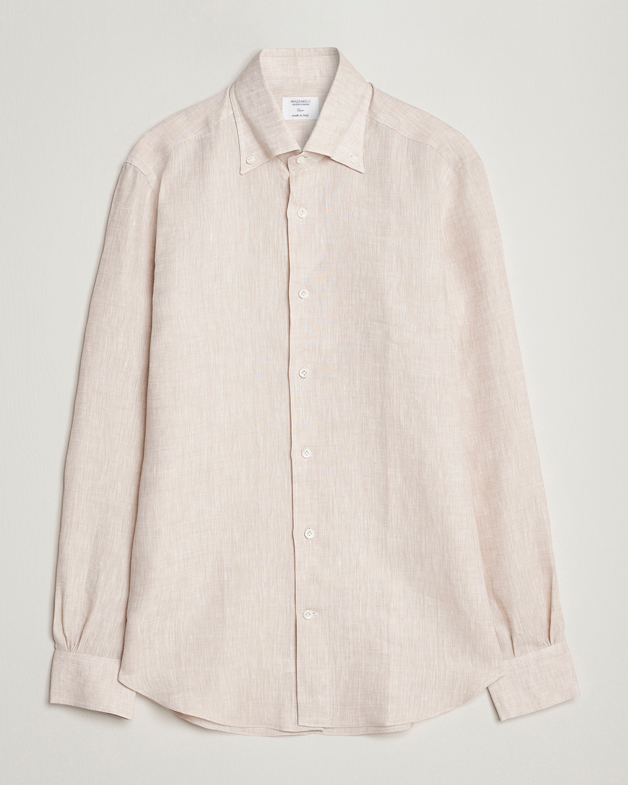 Mies | Kauluspaidat | Mazzarelli | Soft Linen Button Down Shirt Beige