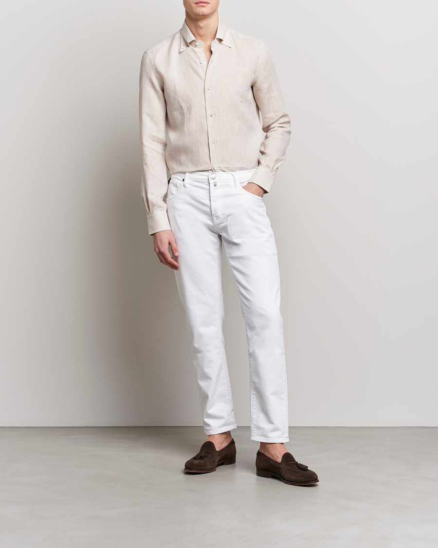 Mies | Kauluspaidat | Mazzarelli | Soft Linen Button Down Shirt Beige