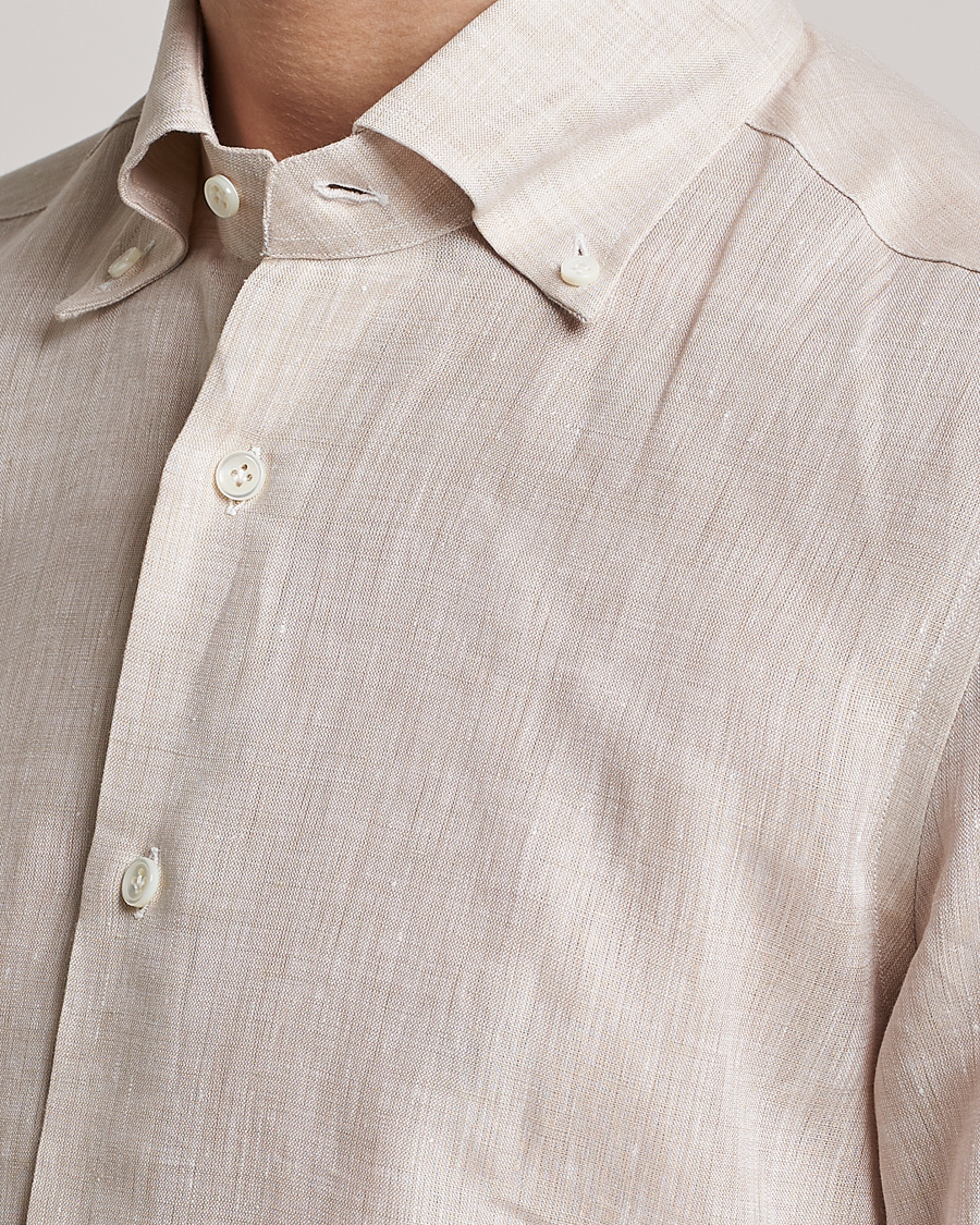 Mies | Kauluspaidat | Mazzarelli | Soft Linen Button Down Shirt Beige