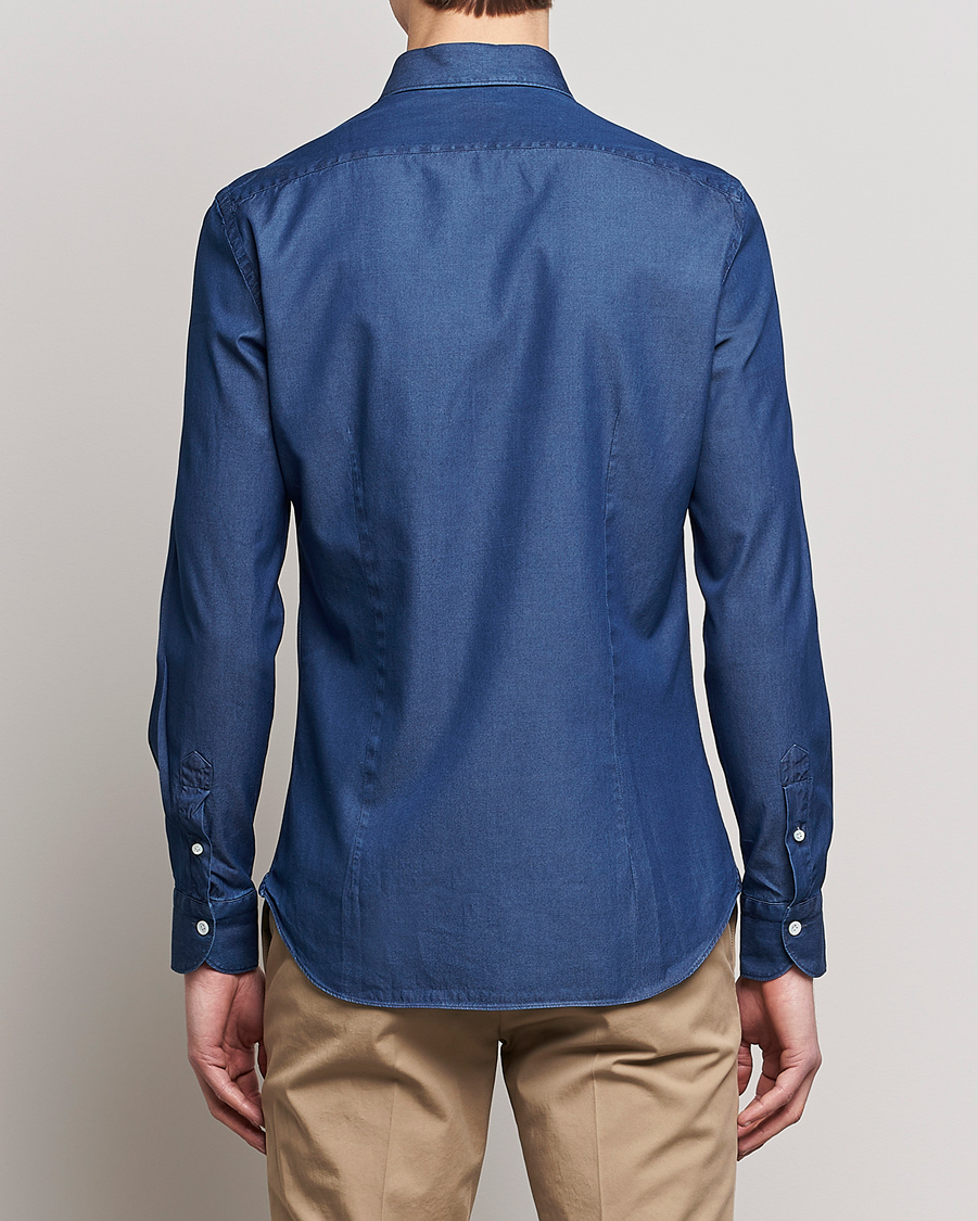 Mies | Kauluspaidat | Mazzarelli | Soft Denim Cut Away Shirt Dark Indigo