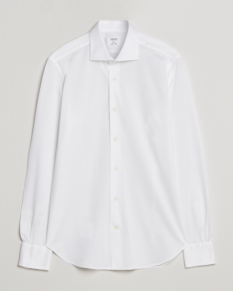 Mies | Kauluspaidat | Mazzarelli | Soft Washed Piquet Shirt White