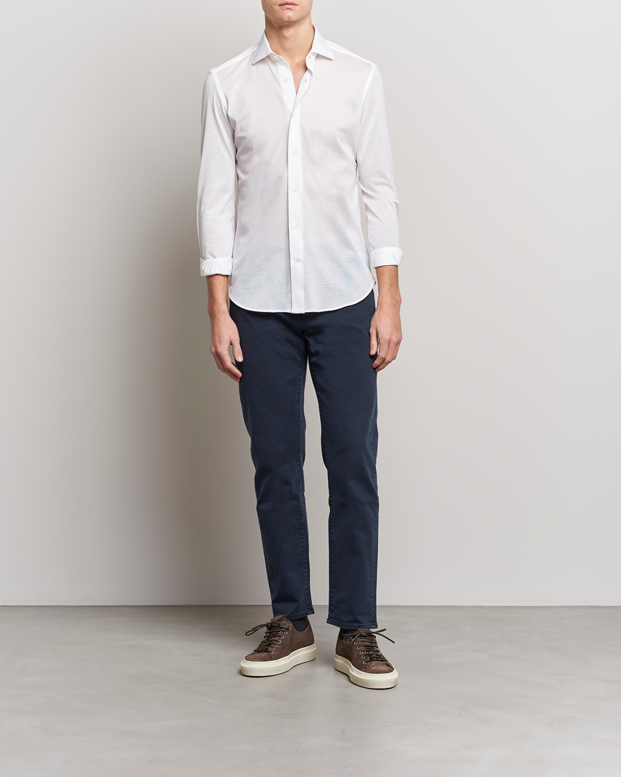 Mies | Kauluspaidat | Mazzarelli | Soft Washed Piquet Shirt White