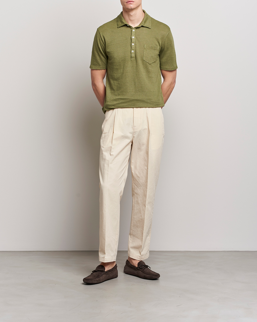 Mies | Pikeet | Massimo Alba | Wembley Linen Polo Green Desert