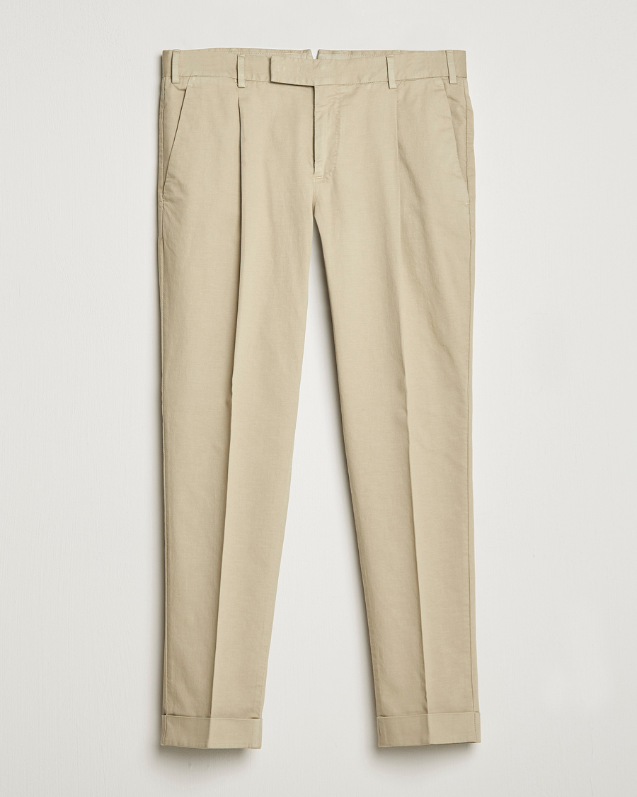 Mies | Housut | PT01 | Slim Fit Pleated Linen Blend Trousers Beige