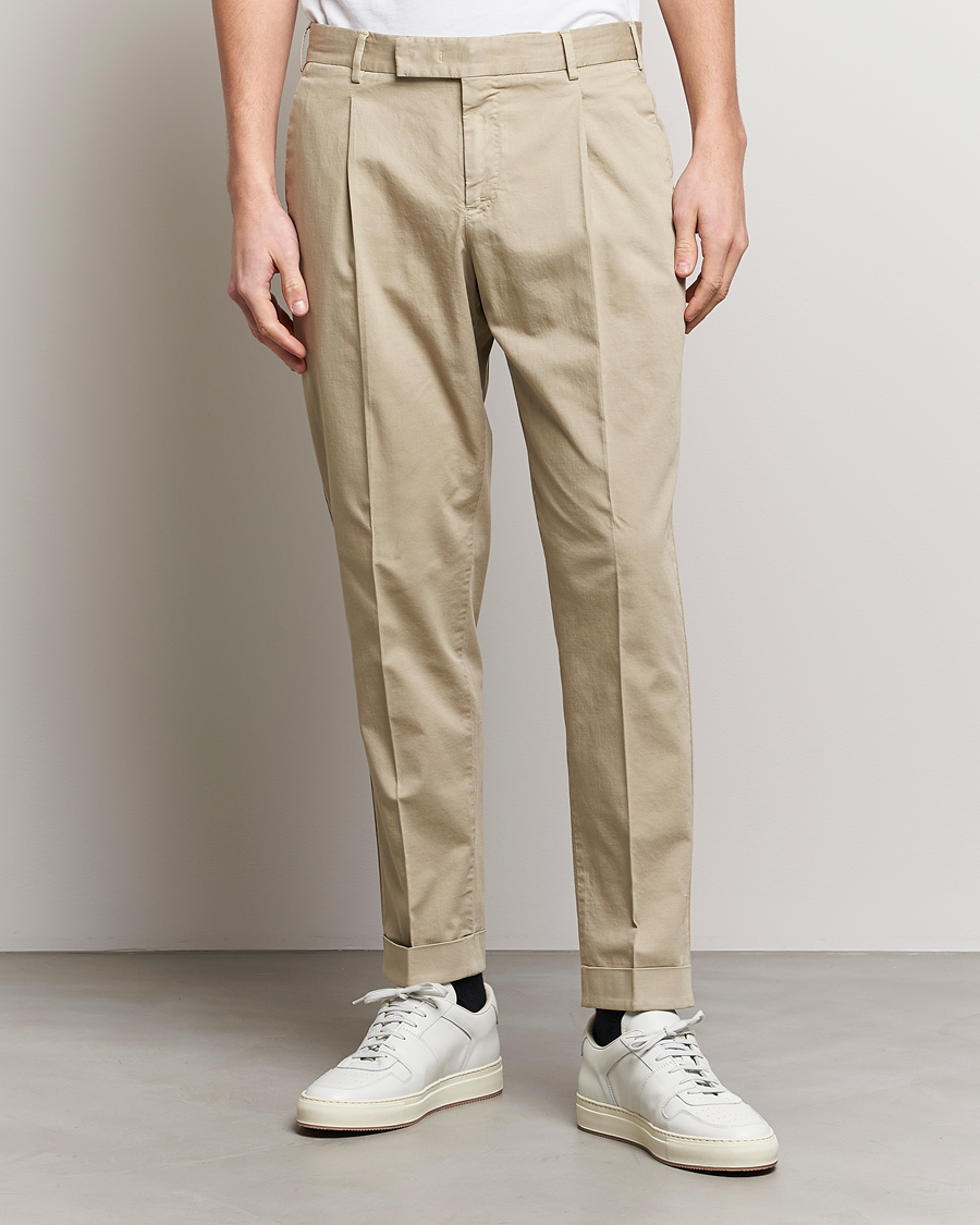Mies | PT01 | PT01 | Slim Fit Pleated Linen Blend Trousers Beige