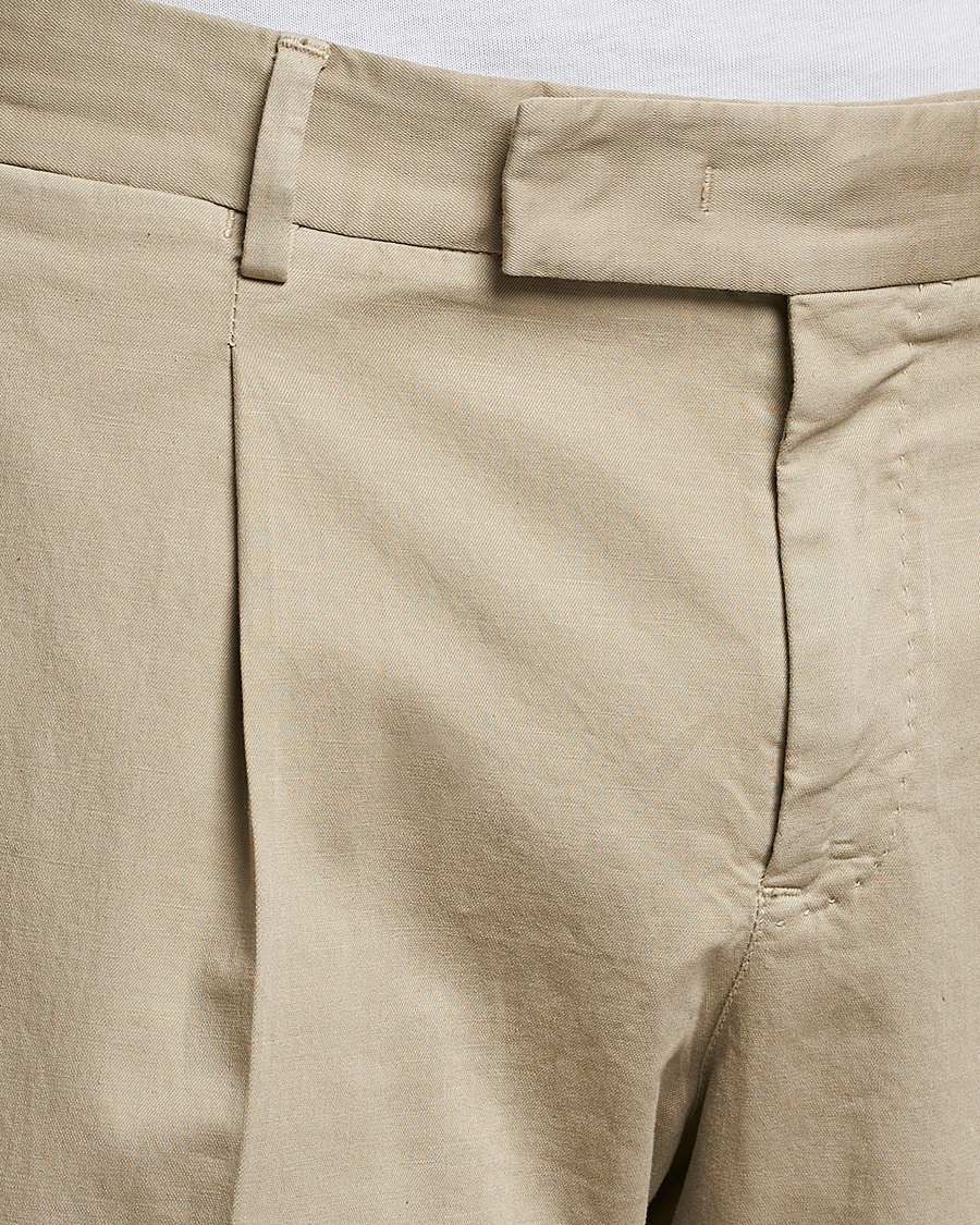 Mies | Housut | PT01 | Slim Fit Pleated Linen Blend Trousers Beige