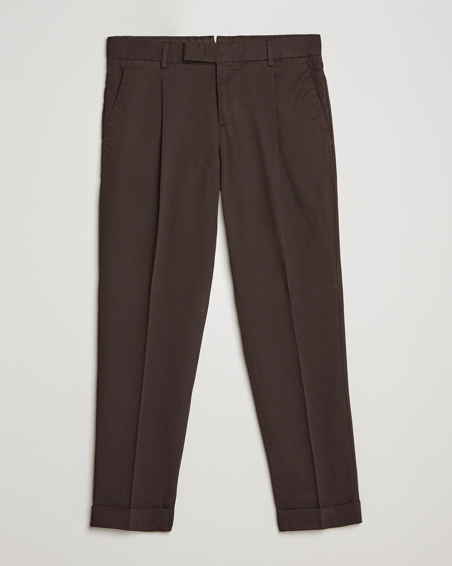 Mies | Housut | PT01 | Slim Fit Pleated Linen Blend Trousers Chocolate