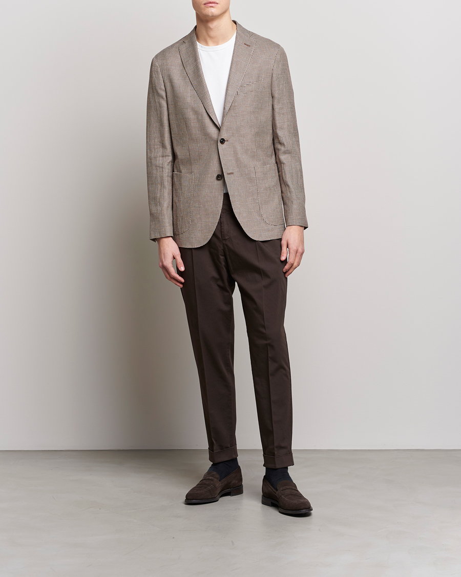 Mies | Housut | PT01 | Slim Fit Pleated Linen Blend Trousers Chocolate