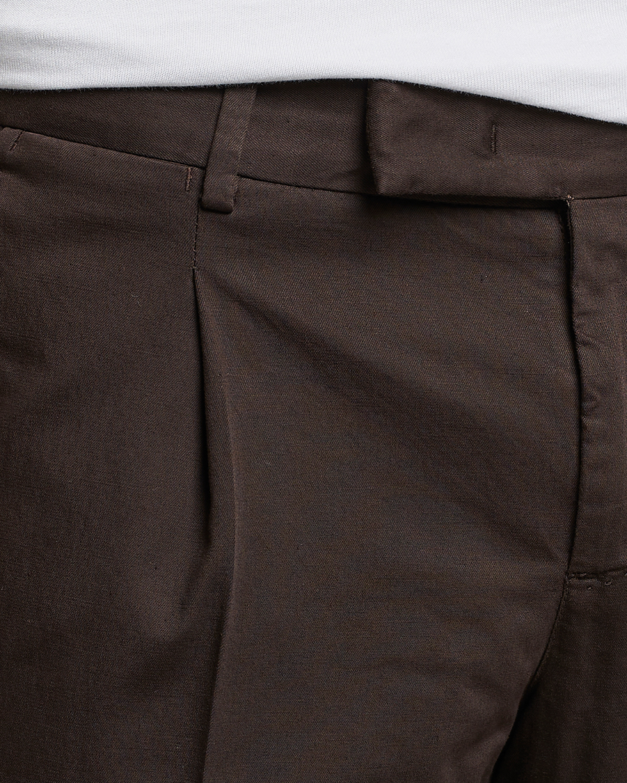 Mies | Housut | PT01 | Slim Fit Pleated Linen Blend Trousers Chocolate