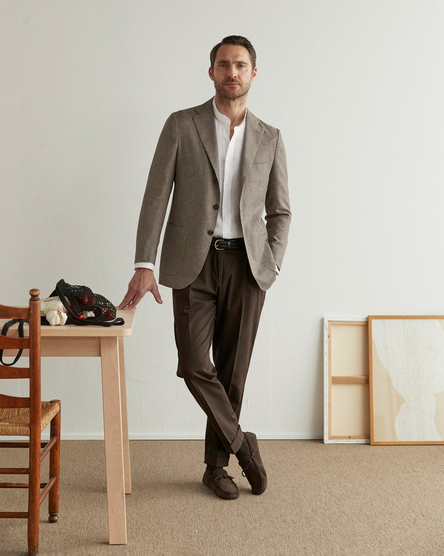 Mies | Housut | PT01 | Slim Fit Pleated Linen Blend Trousers Chocolate