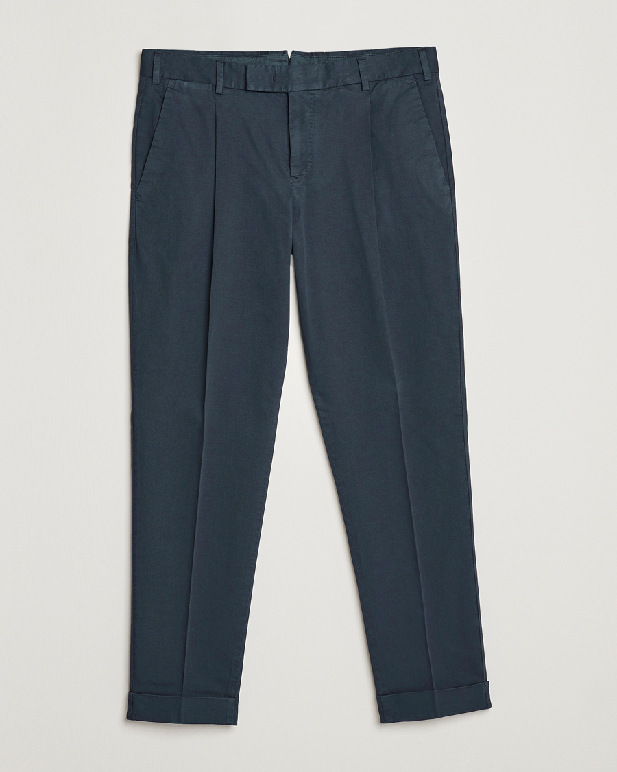 Mies | Housut | PT01 | Slim Fit Pleated Linen Blend Trousers Navy