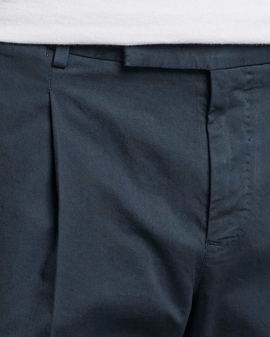 Mies | Housut | PT01 | Slim Fit Pleated Linen Blend Trousers Navy