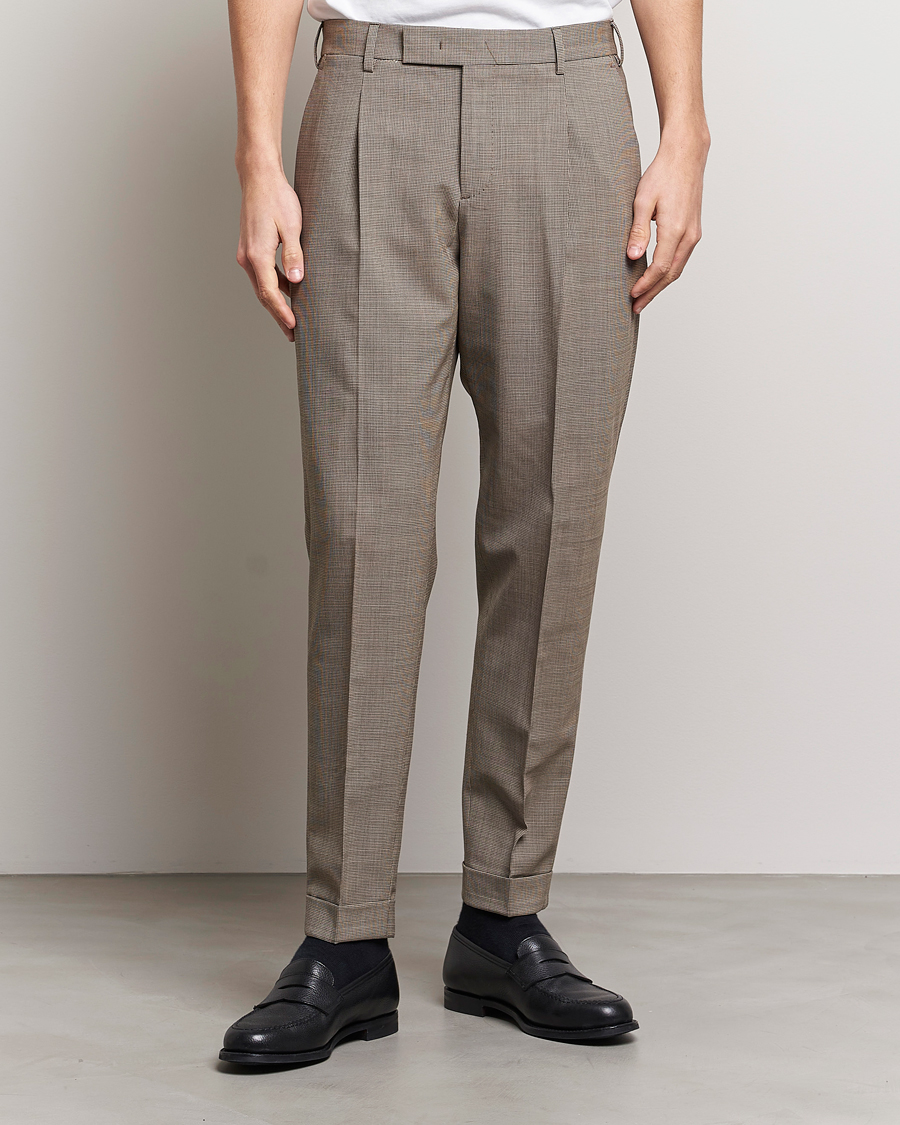 Mies | Irtohousut | PT01 | Slim Fit Pleated Soft Wool Trousers Beige