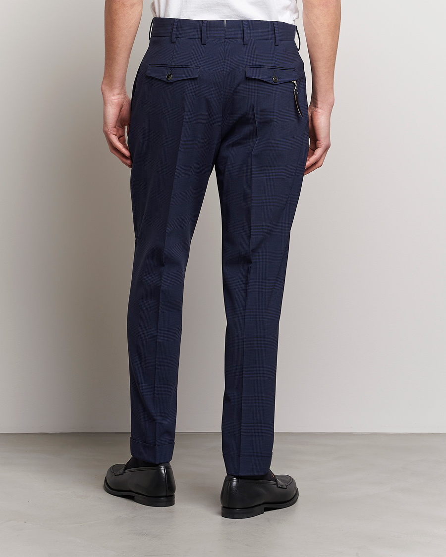 Mies | Housut | PT01 | Slim Fit Pleated Glencheck Wool Trousers Navy