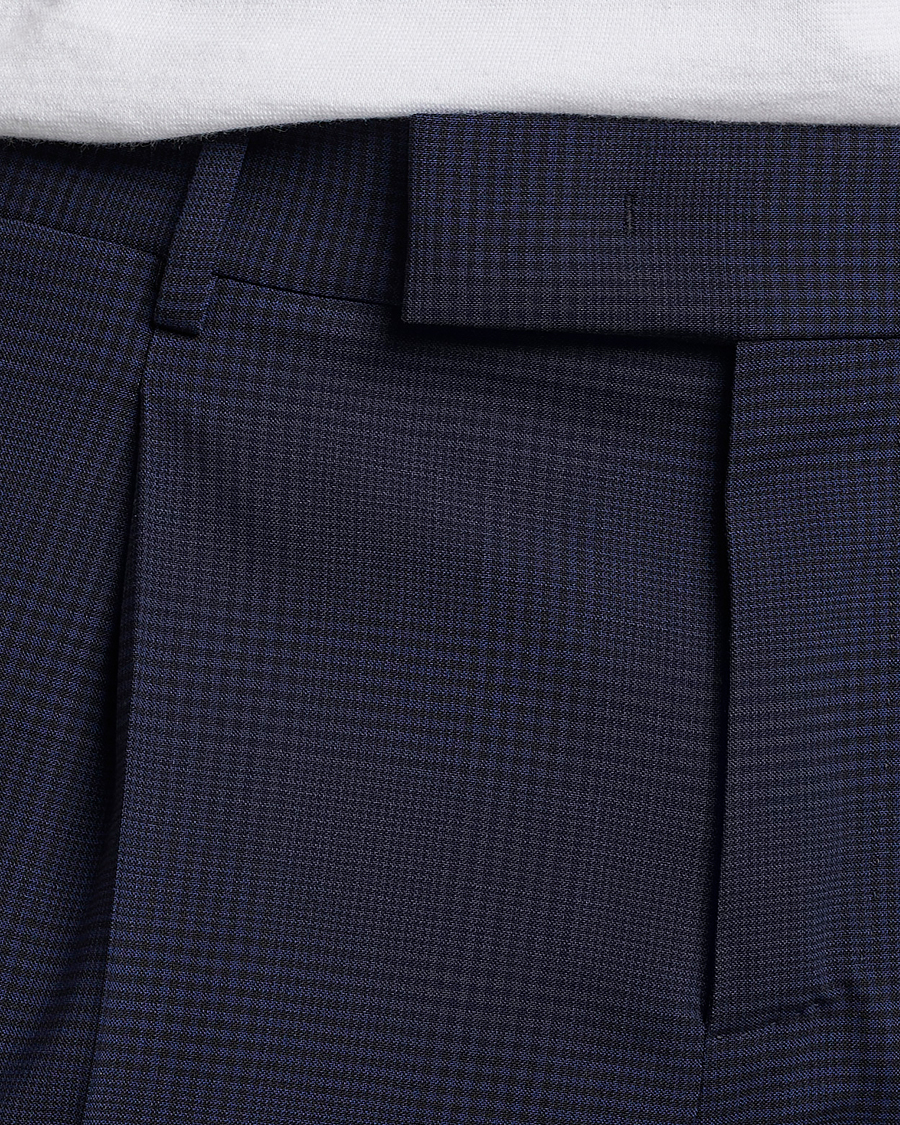 Mies | Housut | PT01 | Slim Fit Pleated Glencheck Wool Trousers Navy